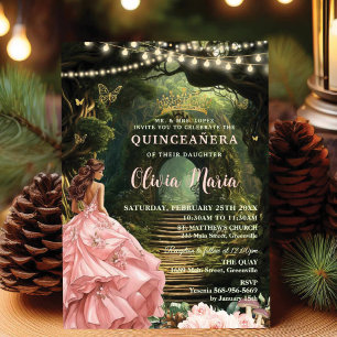 Invitation Forêt enchantée Blush Floral Quinceañera Sweet 16