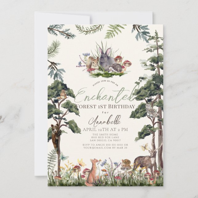 Invitation Forêt enchantée Bois Animaux Crème Anniversaire (Devant)