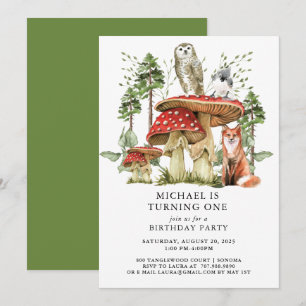 Invitation Forêt Enchantée Bois Bois Premier anniversaire