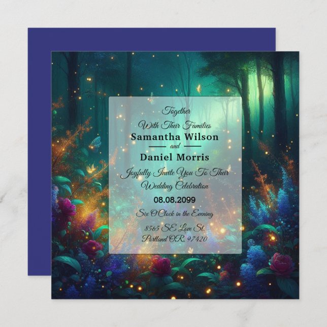 Invitation Forêt enchantée de bijoux radiants Mariage (Devant / Derrière)
