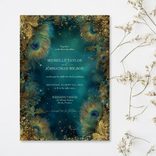 Invitation Forêt enchantée élégante vintage plume de paon