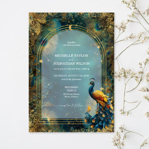 Invitation Forêt Enchantée Élégante Vintage Plume de Paon