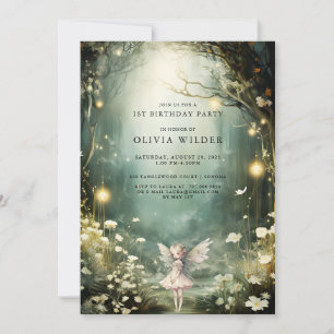 Invitation Forêt Enchantée fille 1er Anniversaire Champignons