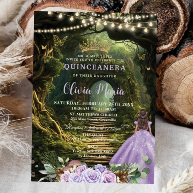 Invitation Forêt enchantée Lilac Floral Quinceañera Sweet 16 (Créateur téléchargé)