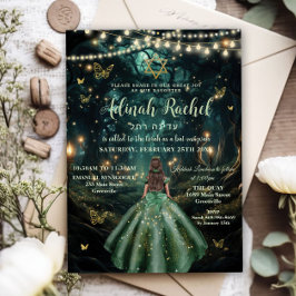 Invitation Forêt Enchantée Robe Vert Émeraude Bat Mitzvah