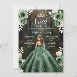 Invitation Forêt enchantée vert émeraude Sweet sixteen