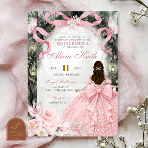 Invitation Forêt Fantaisiste Ruban Rose Coquette Papillon I