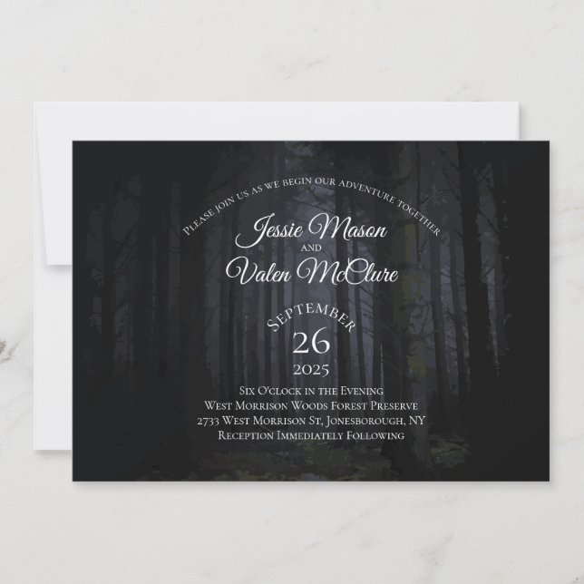 Invitation Forêt foncée Gothique Élégant Mariage Woods Nature (Devant)
