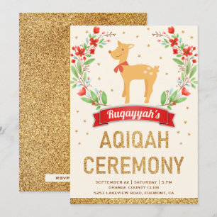 Invitation Forêt forestière Floral Gold Girl Deer Aqiqah