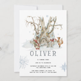 Invitation Forêt forestière hiver | Noël fête d'anniversaire
