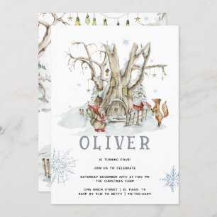 Invitation Forêt forestière hiver Noël fête d'anniversaire
