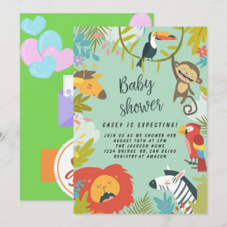 Invitation Forêt forestière Végétation Baby shower Animaux sa