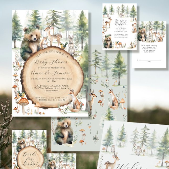 Invitation Forêt Forêt Bois Mignons Animaux Ours Cerf Baby sh (Créateur téléchargé)