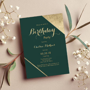 Invitation Forêt glamour vert or chic fête d'anniversaire