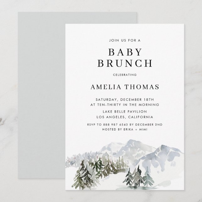 Invitation Forêt hivernale de neige Baby shower boisé (Devant / Derrière)