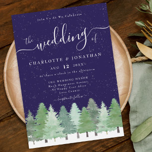 Invitation Forêt hivernale élégante à l'aquarelle mariage ble