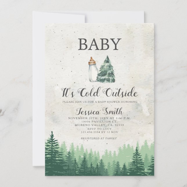 Invitation Forêt Il fait froid dehors Baby shower de Noël (Devant)