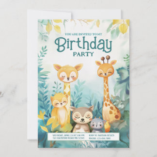 Invitation Forêt lunaire Animaux à thème Anniversaire Invitat