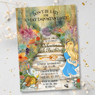 Invitation Forêt Magique de Wonderland Alice Rabbit Anniversa