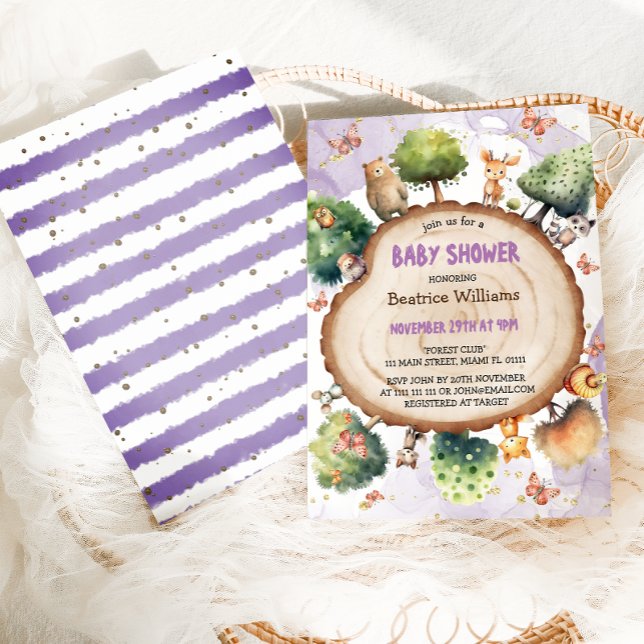 Invitation Forêt Mette Animaux Aquarelle Bébé fille Douche (Créateur téléchargé)