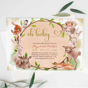 Invitation Forêt mignonne Bois animal Oh bébé fille douche