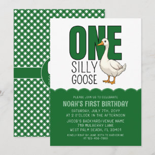 Invitation Forêt moderne Green One Silly Goose 1er anniversai