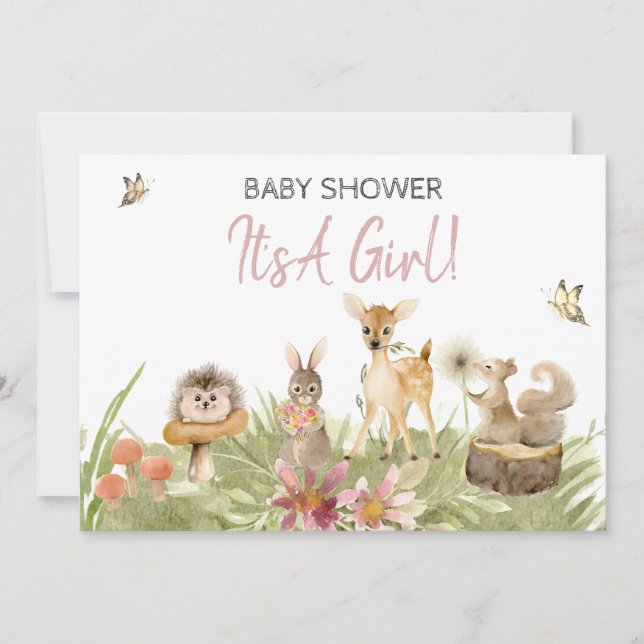 Invitation *~* Forêt mou Baby shower animal de bois (Devant)