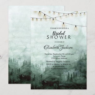 Invitation Forêt, Pins, Guirlandes Lumineuses Vertes