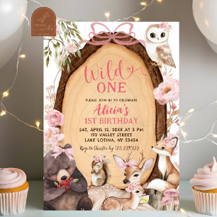 Invitation Forêt rose Bois Animaux Anniversaire