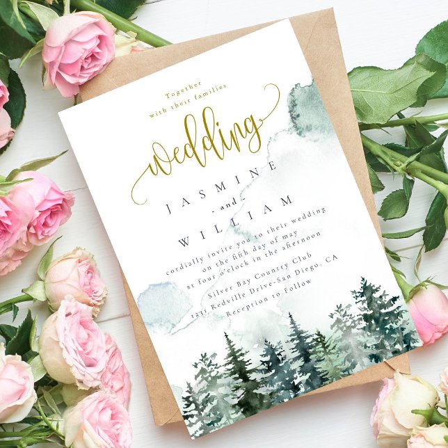 Invitation Forêt Rustique Aquarelle Mariage à thème (Créateur téléchargé)