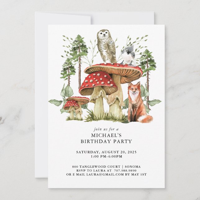 Invitation Forêt rustique Bois Animaux Garçon Anniversaire (Devant)