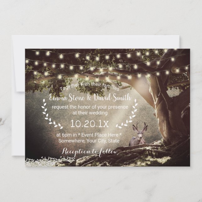 Invitation Forêt rustique Cerfs et Mariage d'arbre (Devant)