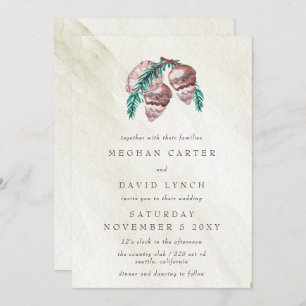 Invitation Forêt Rustique D'Hiver Bois Pine Cône Mariage Dans