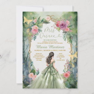 Invitation Forêt Sage Vert Robe Rose Fleurs 15 Mis Quince