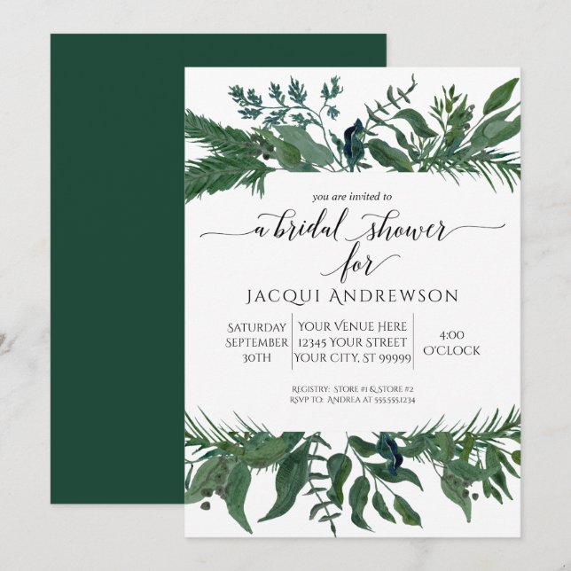 Invitation Forêt sauvage Feuilles Fête des mariées frontalièr (Devant / Derrière)