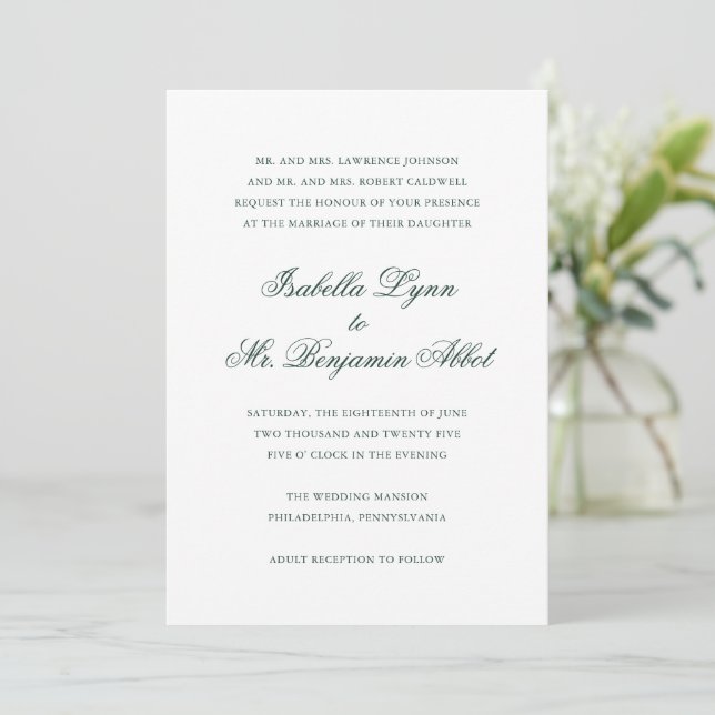 Invitation Forêt traditionnelle Vert Formel Mariage élégant (Debout devant)