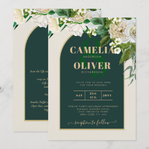 Invitation Forêt Vert Or Roses blanches Mariage d'hiver