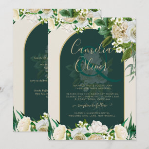Invitation Forêt Vert Or Roses blanches Mariage d'hiver