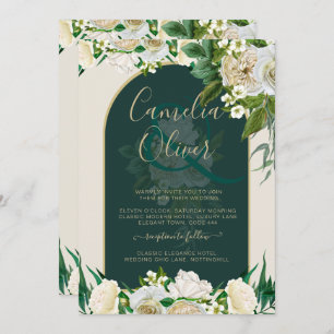 Invitation Forêt Vert Or Roses blanches Mariage d'hiver