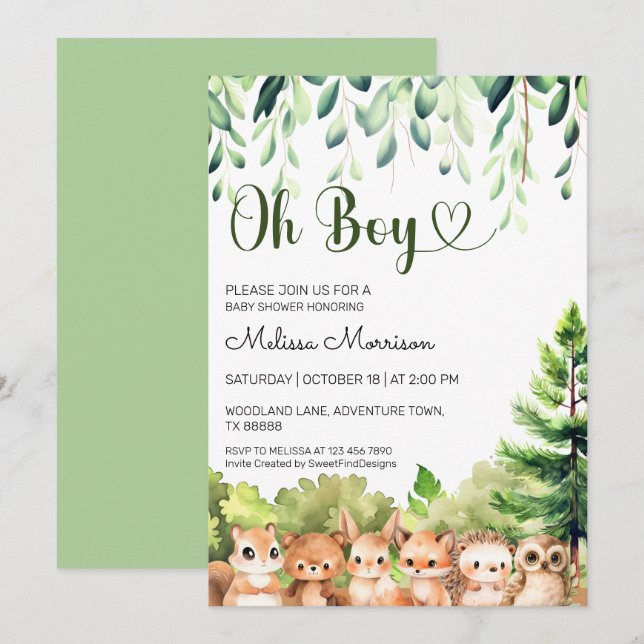 Invitation Forêt Wild Cubs Oh Boy Baby shower (Devant / Derrière)