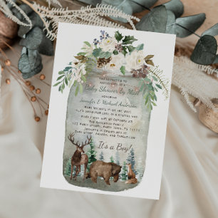 Invitation Forêt Woodland Mason Jar Baby shower Par Mail