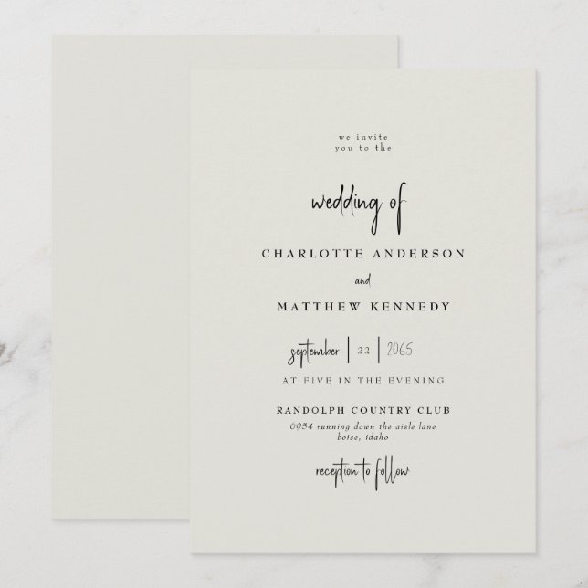 Invitation Forever Faithful Cream Mariage (Devant / Derrière)