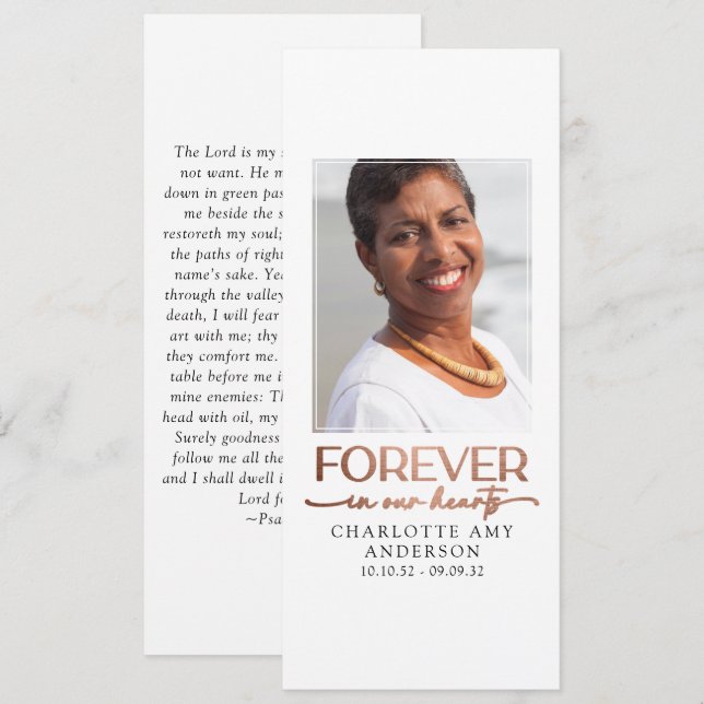 Invitation Forever in Our Hearts Photo Funeral Prayer Card (Devant / Derrière)