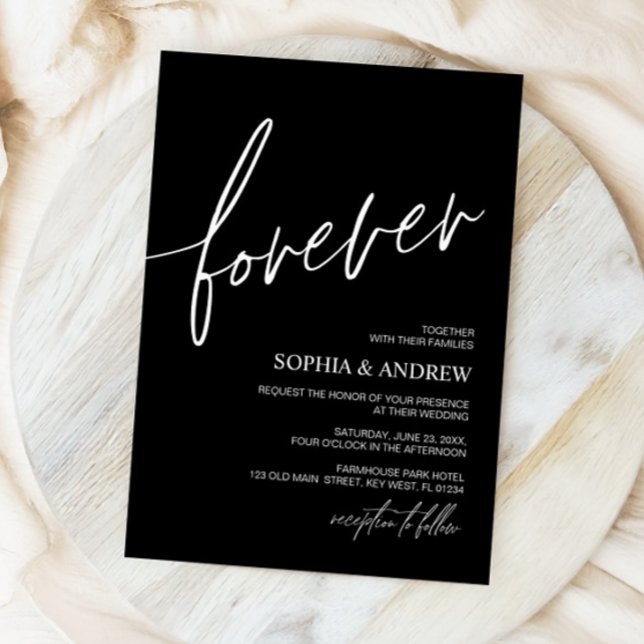 Invitation Forever Love Black & White Minimalist Mariage (Créateur téléchargé)