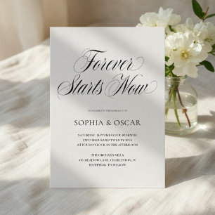 Invitation Forever Starts Now Mariage Écriture Élégante