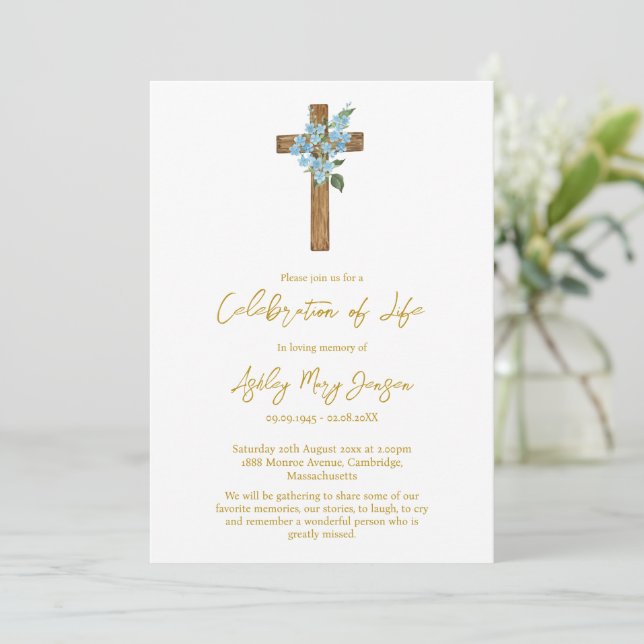 Invitation Forget me not Cross Celebration of Life Funeral (Debout devant)
