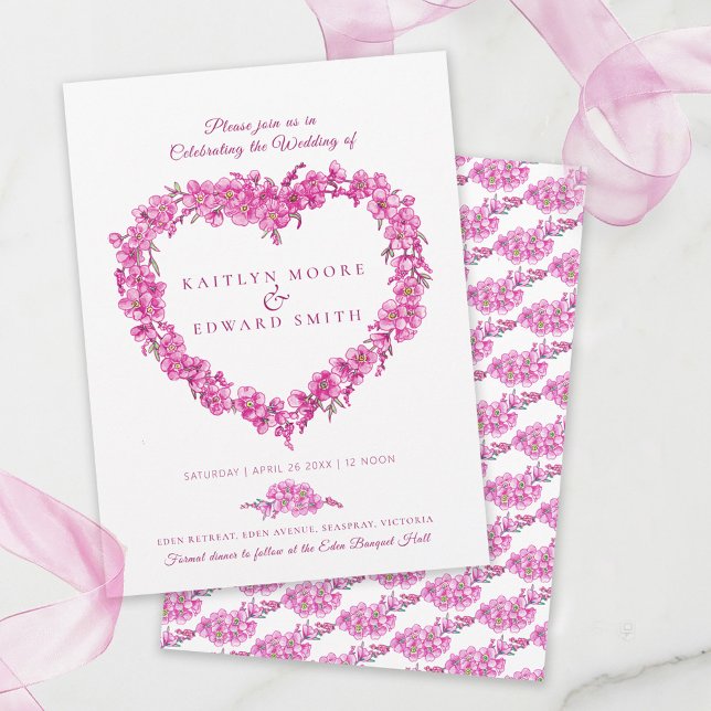 Invitation Forget-me-not heart art wedding pink white (Créateur téléchargé)