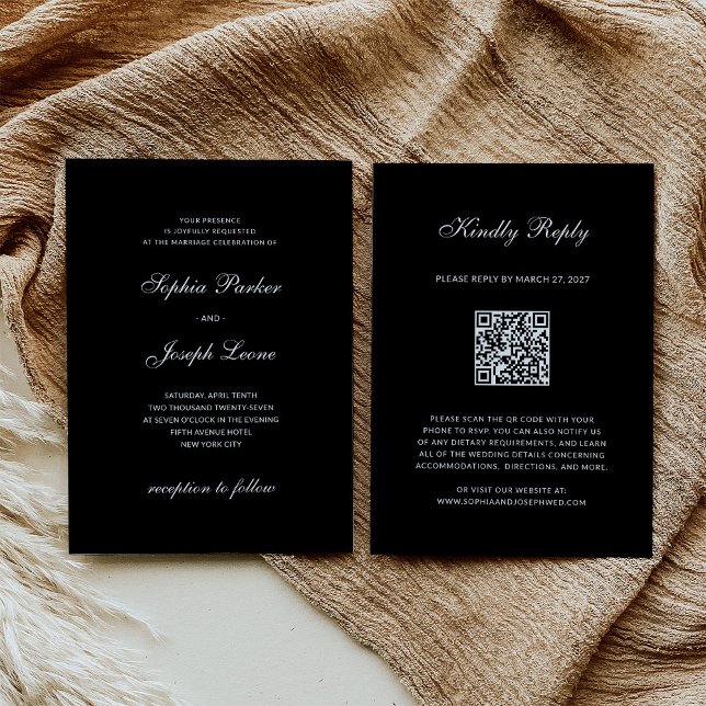 Invitation Formal and Classic | QR Code RSVP Black Wedding (Créateur téléchargé)