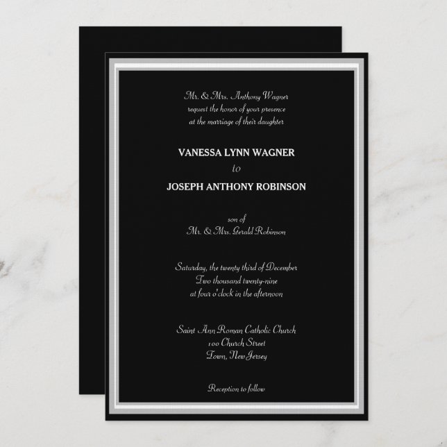 Invitation Formal Black White Monogram  (Devant / Derrière)