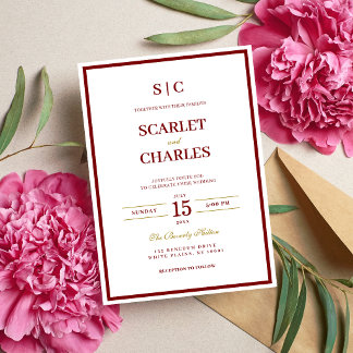 Invitation Formal Classic Burgundy & Gold Monogram Wedding